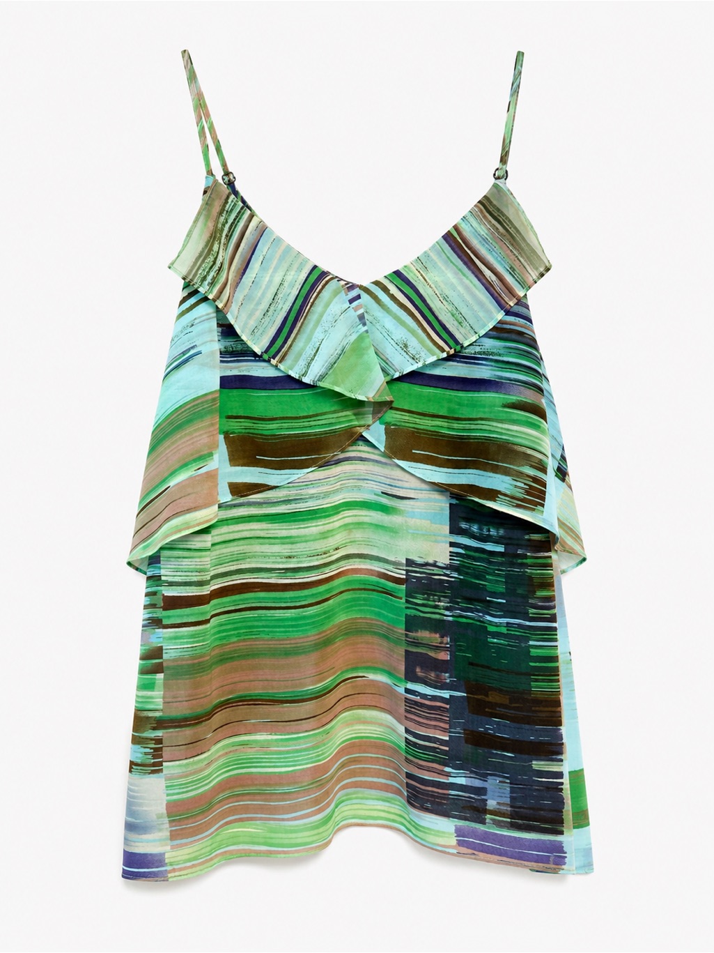 Cabi Abstract Stripe Ruffle Cami Tank Top | Size Xs
